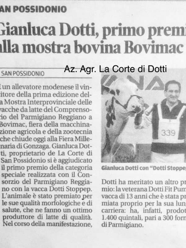 Gianluca Dotti, primo premio alla mostra bovina a&nbsp;Bovimac
